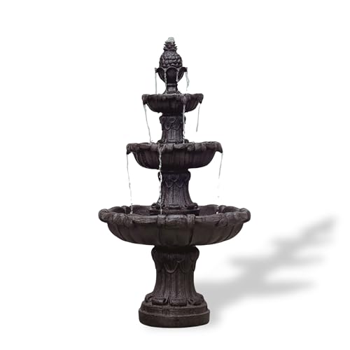 XBrand 58.3" 3-Tier Outdoor Freestanding Water Fountain - Classic Leaf Design, Brown Resin, Large Bird Bath with Pump - Ideal for Yard, Lawn and Garden, Porch Décor
