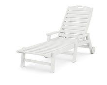 POLYWOOD Nautical White HDPE Chaise Lounge with Arms & Wheels, Stackable Wood Pool Lounge Chair for Outdoor Relaxation