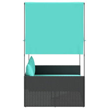 RJPLMFV Double Sun Lounger with Roof and Curtains Black Poly Rattan