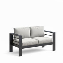 Seeheool 52" All-Weather Metal Loveseat Patio Sofa with Thick Light Gray Cushions & Black Frame