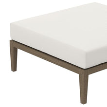 Modway Northlake Teak Outdoor Ottoman in Weathered Gray White – Large Square Patio Footrest with Cushion