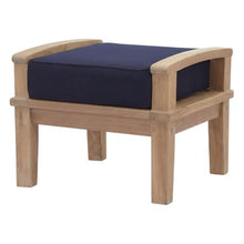 Outdoor Escape Blue Outdoor Patio Teak Ottoman with Cushions, Weather-Resistant Design, Comfortable Seat, Sturdy Construction, Ideal for Outdoor Living
