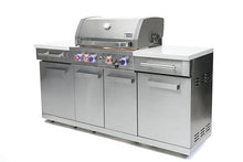 Mont Alpi Premium 70"W x 24"D x 46"H Stainless Steel Compact Outdoor Kitchen Island with 32"W 4-Burner BBQ Grill + Rotisserie Infrared Rear Burner + Storage Cabinets + Granite Countertops + Tool Hooks