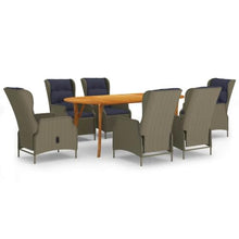 LPERTGFHU 7 Piece Patio Dining Set with Acacia Wood Table and 6 Reclining PE Rattan Chairs, Outdoor Furniture for Garden Backyard