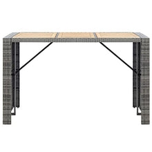 WXGTBKPR 7-Piece Outdoor Bar Set, Grey Synthetic Poly Rattan Garden Furniture, Solid Acacia Wood Tabletop, 6 Stools with Polyester Cushions, Patio Balcony Dining Table Set