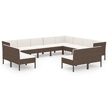 HEFZGDB 12 Piece Patio Lounge Set with Cushions Poly Rattan Brown Outdoor Patio Furniture Set Patio Furniture Set Patio Table and Chairs Set Suitable for Garden, Living Room, Poolside.