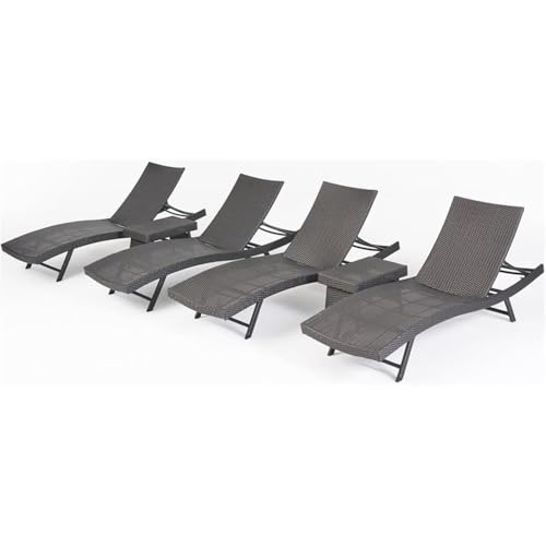 Noble House Kauai Outdoor 6-Pc Wicker Chaise Lounge Set Grey