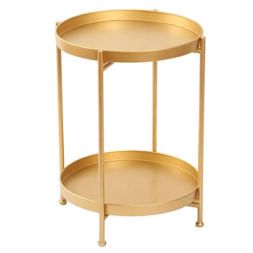 2-Layer Coffee Table Nordic Iron Round Coffee Side Table Non-Slip Foot pad Removable Tray Outdoor Small Table (Color : Argento) (Argento)
