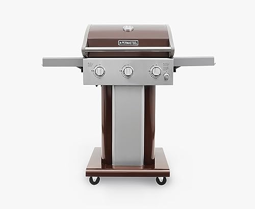 Permasteel 3-Burner Propane Gas Grill, 30,000 BTUs BBQ Grill with Cast Iron Grates, Foldable Side Tables & Tool Hooks, Outdoor Grill, Mocha