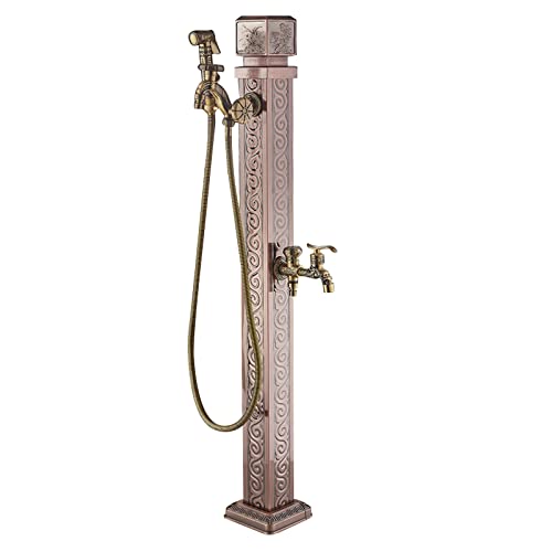 304 Stainless Steel Antique Copper Carved Garden Water Column, Outdoor Courtyard Antifreeze Double Faucet, Retro Outdoor Courtyard Garden Fountain Faucet Water Column, for Car Washing Flower Spray g