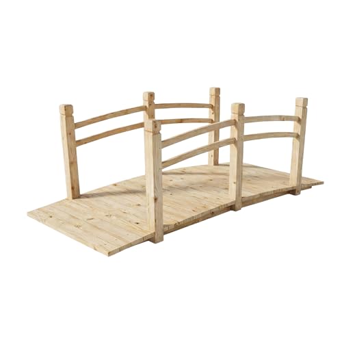 Relaxdays Garden Bridge with railing, fir, for garden pond, HxWxD: 55 x 150 x 67 cm, 150 kg, wooden, natural