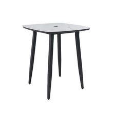Seeheool Modern Square Outdoor Bistro Table with Metal Frame, Umbrella Hole for Patio Backyard Garden Pool Porch Lawn 35.4" x 35.4" x 41.7" Ember Black,Greek White Marble-Inspired Sintered Stone