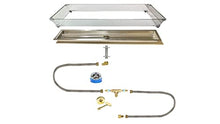 EasyFirePits DIY Pro Pre-Plumbed Gas Linear Fire Table Kit w/Glass Windscreen, Stainless Steel Pan, Burner, and Professional Gas Connection Kit (70.5X13.5)