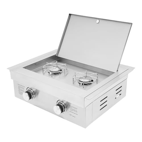 Grilling Side Burners for Outdoor Kitchen, 3.5KW Stainless Steel Embedded Grill Burners, Duty Heavy Grill Burners with Cover Plate, Heat Dissipation Holes (Double Holes(Liquefied Petroleum Gas))