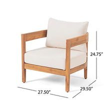 Christopher Knight Home 3-Piece Acacia Wood Patio Furniture Set, Outdoor Conversation Club Chair Set with Coffee Table, Patio Chat Set for Backyard Balcony, Teak+Beige