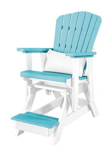 DutchCrafters Slat Fan Back Poly Balcony Adirondack Glider with Footrest Outdoor Patio Chair (White & Aruba Blue)