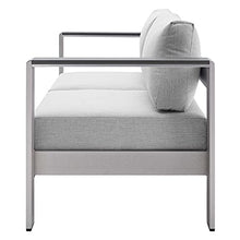 Lounge Loveseat Sofa, Fabric, Aluminum, Silver Grey Gray, Modern, Outdoor Patio Cafe