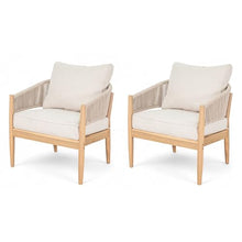 Christopher Knight Home Naomi Set of 2 Patio Acacia Wood Club Chair with Cushion, Handwoven Rope Lounge Chair Outdoor for Porch/Backyard, Stylish Garden Seating with Curved Backrest, Beige+Light Brown