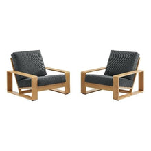 Modway Lirienne Aluminum Faux Wood Set of 2 Outdoor Armchairs in Charcoal Natural – All-Weather Backyard Patio Accent Chairs with Weather-Resistant Woven Fabric Cushions