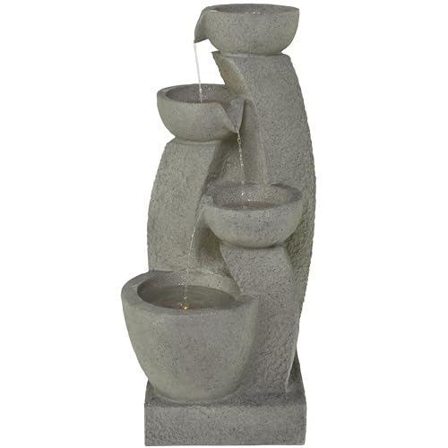 Deco 79 Fiberglass 4 Tier Fountain with LED Light, 20" x 18" x 44", Gray