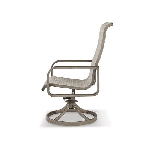 Signature Design by Ashley Beach Front Contemporary Outdoor Sling Swivel Chair Set of 2 Grey