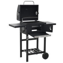 Charcoal BBQ Grill with Adjustable Height Tray, Heavy Duty Powder-Coated Steel Smoker with Warming Rack, Foldable Side Tables and Wheels for Outdoor Cooking