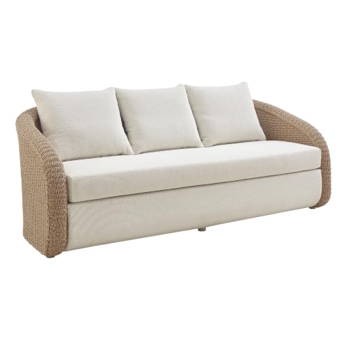 Pavilion 80 in. Natural Metal Outdoor Sofa with Boucle White Cushions