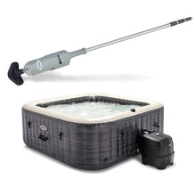 Intex Rechargeable Handheld Pool Vacuum Cleaner with 2 Brush Heads and PureSpa Plus 6 Person Inflatable Square Hot Tub with 170 AirJets Gray