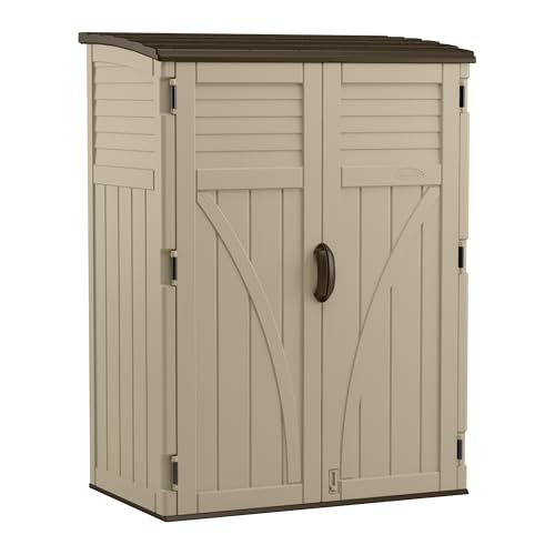 Suncast Outdoor Storage Shed, Water Resistant Resin Vertical Outdoor Storage Cabinet for Patio, Garden Tools, Cushions, & Equipment, Weatherproof Multi-Wall Design, 54 cu. ft., Made in USA