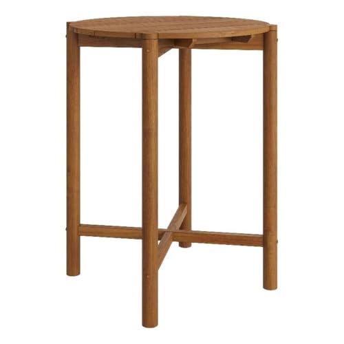 Modway Eleni 35-Inch Round Outdoor Teak Wood Bar Table in Natural – Patio Bar Table with Slatted Top for Patios, Decks, Or Gardens