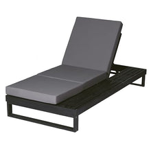 Merax 2 Piece Black Acacia Wood Chaise Lounge with 4-Inch Dark Grey 3-Fold Cushion Set, 4-Position Adjustable Outdoor Patio Lounger with Flat Side Surface, for Poolside
