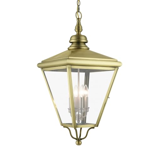 Livex Lighting 27378-01 Adams - 4 Light Extra Large Outdoor Pendant in Traditional Style-31 Inches Tall and 14.25 Inches Wide, Finish Color: Antique Brass/Brushed Nickel