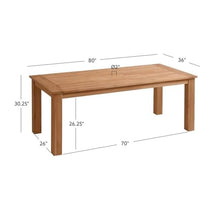 Afuera Living Outdoor Teak Wood Dining Table, 80 x 36 x 30.25 in, Natural Oil Finish, Sustainable Plantation Teak, Umbrella Hole, Seats up to 8, Mid-Century Style Patio Furniture for Alfresco