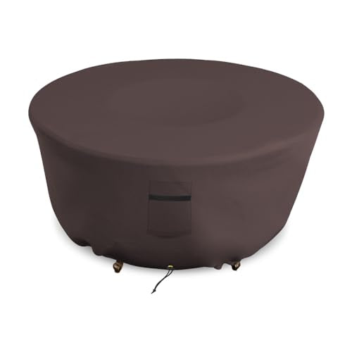 Covers & all Outdoor Round Fire Pit Cover, Heavy Duty 18 Oz Waterproof UV & Weather Resistant for Patio Lawn Garden Backyard Outside, Air Vents & Drawstrings (80"Diameter x 24"H, Coffee)