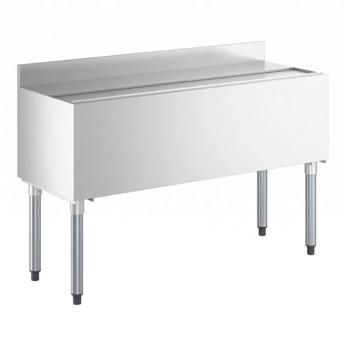 18” x 48” Stainless Steel Underbar Ice Bin - 161 lb NSF Extra-Wide Commercial Bar Ice Chest with Sliding Lid, Bottle Holders, Insulated Storage, Backsplash, Drain Pipe