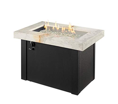 Outdoor Great Room Providence Crystal Fire Pit Table with White Onyx Marbelized Top and Black Metal Base