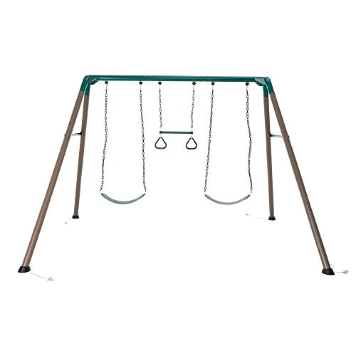 Lifetime Metal Swing Set for Kids Outdoor Heavy Duty Playset Green/Tan