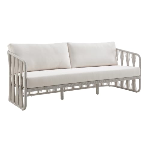 Armen Living Breeze 78 in. Cream Metal Outdoor Sofa with Pearl Cushions