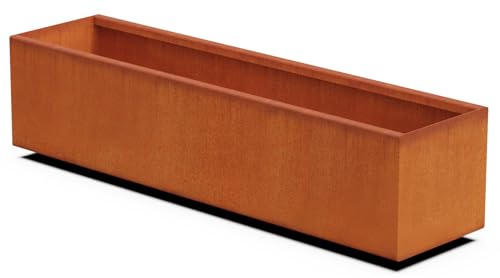 Plantercraft Large Rectangular Planters for Outdoor Plants - 48x12 Inch Corten Steel Planter Box for Patios, Decks & Garden Edging | Heavy Duty Metal Outdoor Planter, Fully Assembled