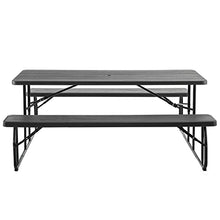 Gardenised Black Outdoor Foldable Woodgrain Picnic Table Set with Metal Frame 6 Ft (QI004269.BK)