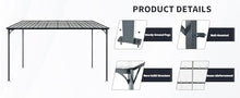 HarmoFurn Outdoor Pergola, 12x8FT, Galvanized Steel Roof with Powder-Coated Frame, Wall-Mounted Patio Shade Structure, Black
