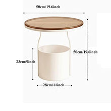 Modern Indoor Outdoor Side Tables with Storage Basket, Small Round End Table with Tempered Glass Tabletop and Metal Frame Metal, for Patio Yard Balcony Garden Bedside White&Black Simple(Brown+White)