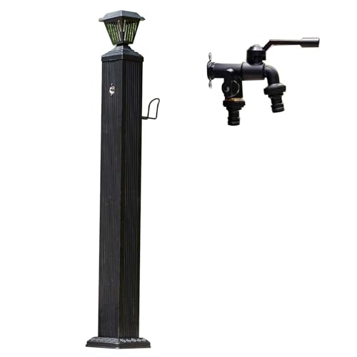 Solar Led Lighted Water Column for Outdoor Garden, Weatherproof Hydrant with Tap and Hook for Efficient Backyard Irrigation and Washing (114Cm/45In)