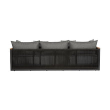 Armen Living Artesia Outdoor Patio Sofa in Teak Wood and Black Rope with Dark Gray Olefin Cushions