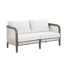 Nathan James Twila Boho Outdoor Loveseat for Porch or Patio with Rattan Arms, Outdoor Sofa with Solid Wood Frame, Linen White