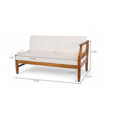 Merax 4-Seater Acacia Wood Mid-Century Modern Outdoor Sofa Set, Teak+Beige