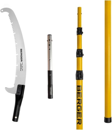 BERGER ArboRapid Telescopic Pole Saw Set – 4-Part Professional Arborist Tool, Extends from 5.7 to 19.7 Ft, Fiberglass Design, 15.7" Aggressive Cut Blade, Tree Pruner – 77049