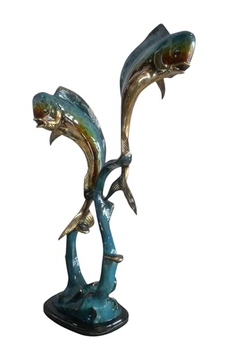 NIFAO Mahi Mahi Fish, Coastal Medium Bronze Statue, 19" L x 12" W x 35" H