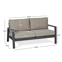 Afuera Living Aluminum All-Weather Outdoor 2-Seat Sofa, Patio Bench with Rust-Resistent Frame and Three Layer Foam Seat Cushion in Slate Gray/Tan, for Garden, Porch, 31" H x 54.5" W x 29.5" D