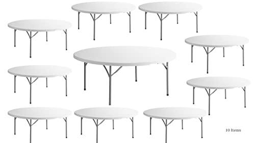 PRO&Family 72" Round Granite White Plastic Dining Table - Outdoor Event Table - Folding, Heavy Duty - 10 Seats